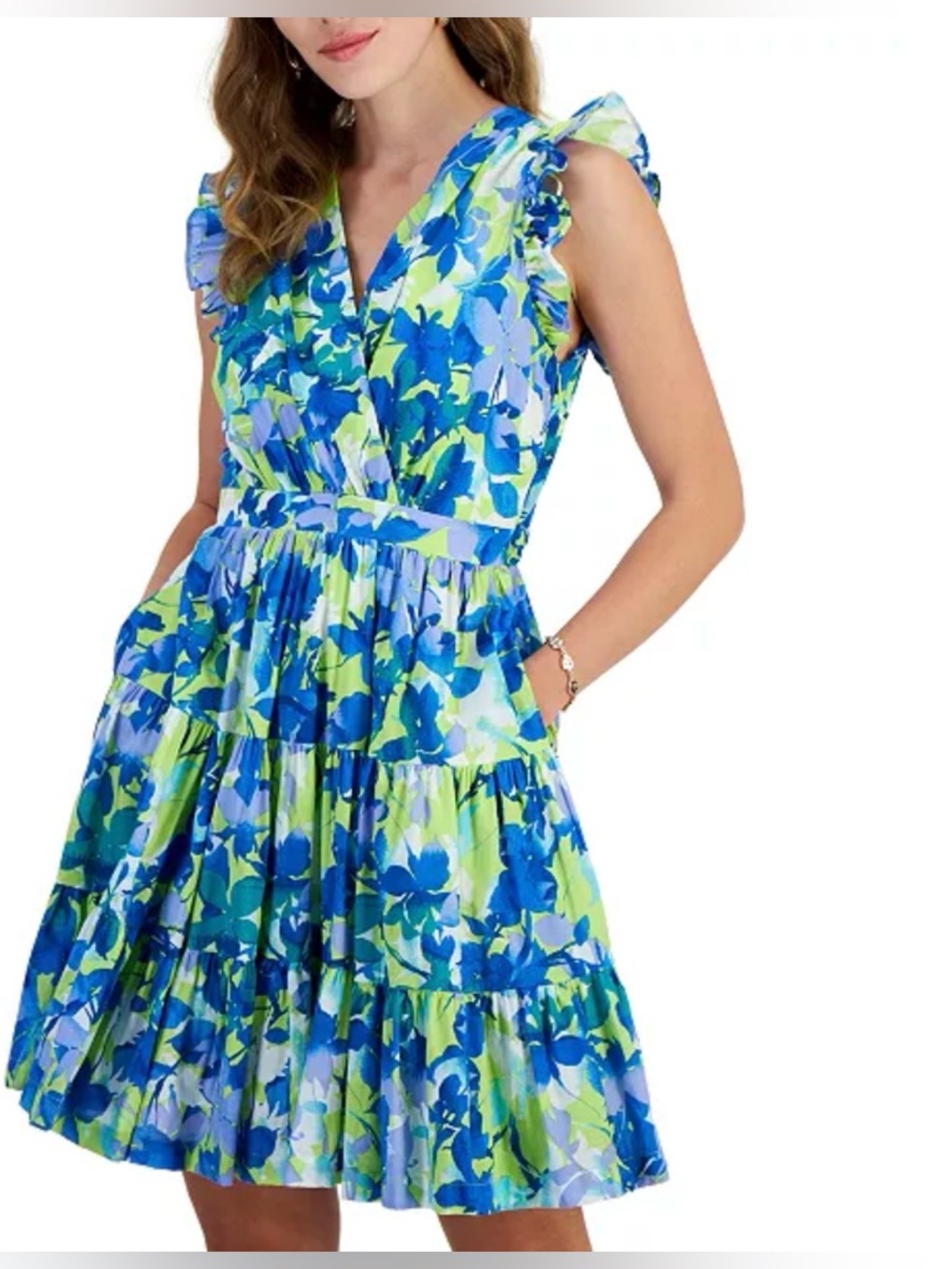NWT Taylor sz12 Flutter Sleeve Printed A-line V-Beck Dress…